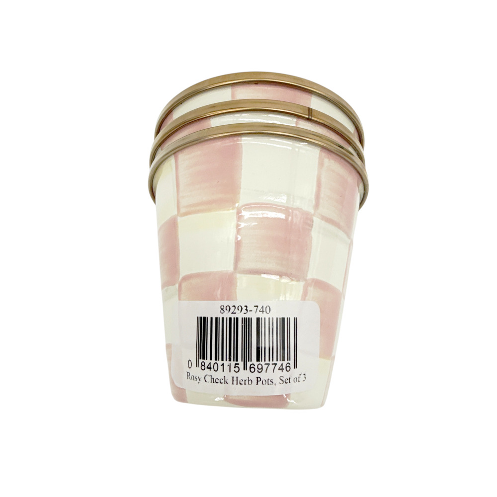MACKENZIE-CHILDS Herb Pots in Rosy Check Set of 3 - Picture 9 of 11